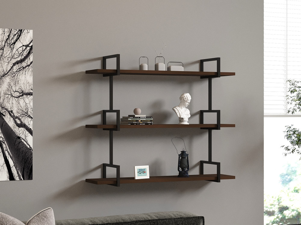 Estantería de pared de madera "Uras" - 87 x 22 x 76 cm - Nogal