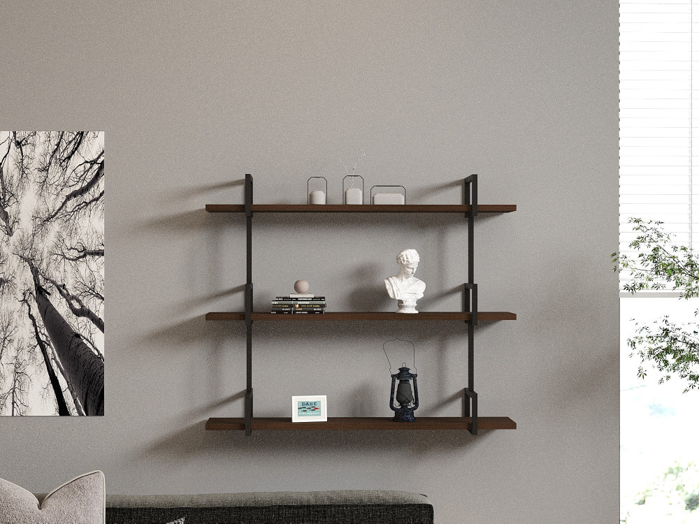 Estantería de pared de madera "Uras" - 87 x 22 x 76 cm - Nogal