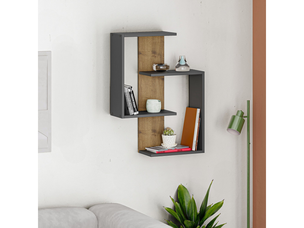 Estantería de pared de madera "Paranoid" - 64 x 22 x 85 cm - AntracitaRoble