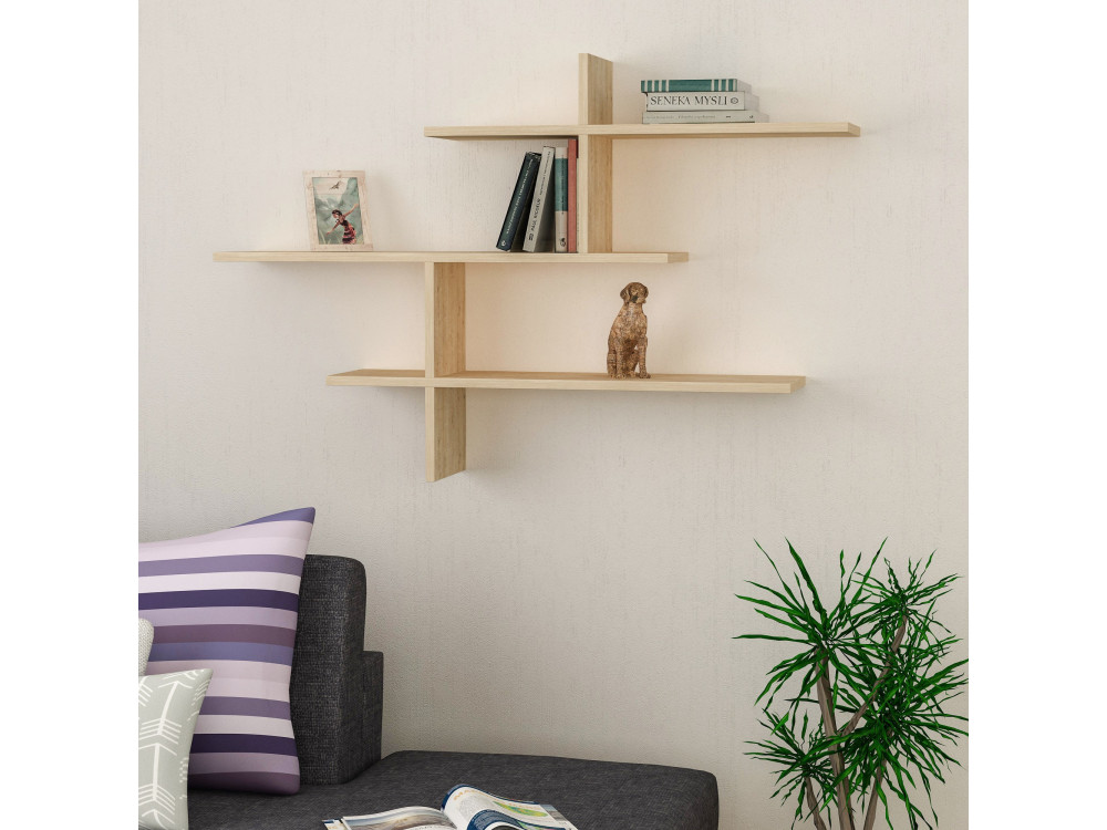Estantería de pared de madera "Leo" - 123 x 22 x 80 cm - Roble