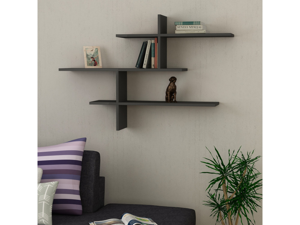 Estantería de pared de madera "Leo" - 123 x 22 x 80 cm - Antracita
