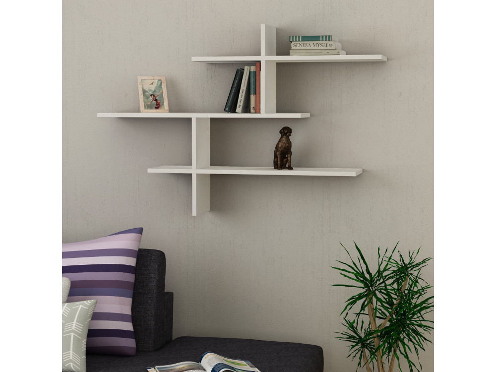 Estante de pared de madera "Leo" - 123 x 22 x 80 cm - Blanco