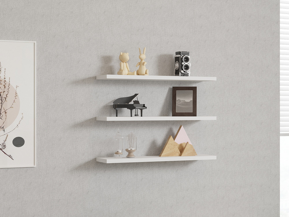 Lote de 3 estantes murales de madera "Boss" - 60 x 1 x 14 cm - Blanco