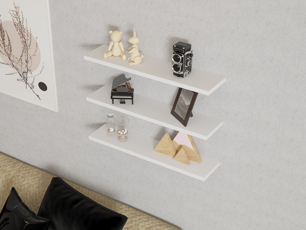 Lote de 3 estantes murales de madera "Boss" - 60 x 1 x 14 cm - Blanco
