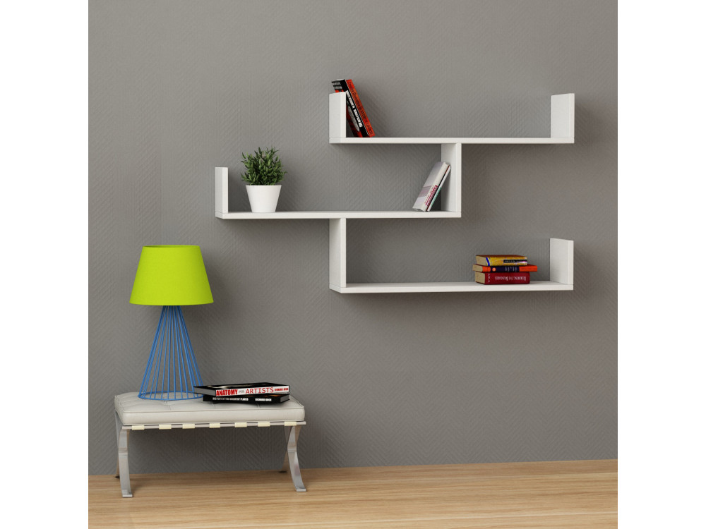 Estante de pared de madera "Tibet" - 119 x 23 x 66 cm - Blanco