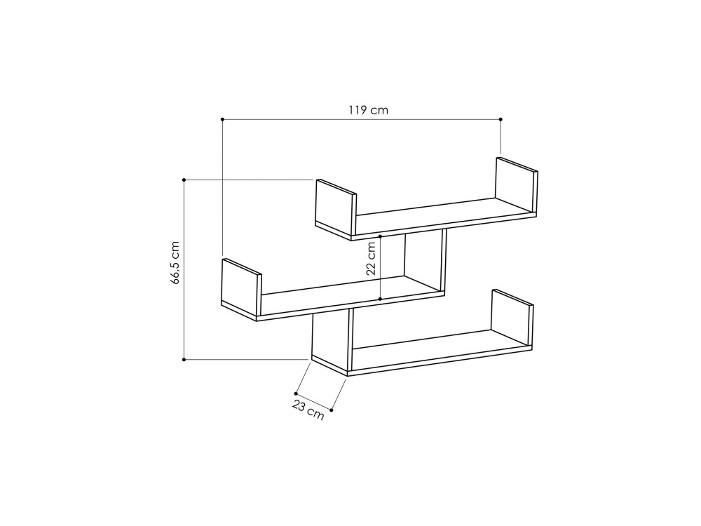 Estante de pared de madera "Tibet" - 119 x 23 x 66 cm - Blanco