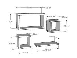 Lote de 4 estanterías murales de madera "Babi" - 43 x 15 x 23 cm - Beige