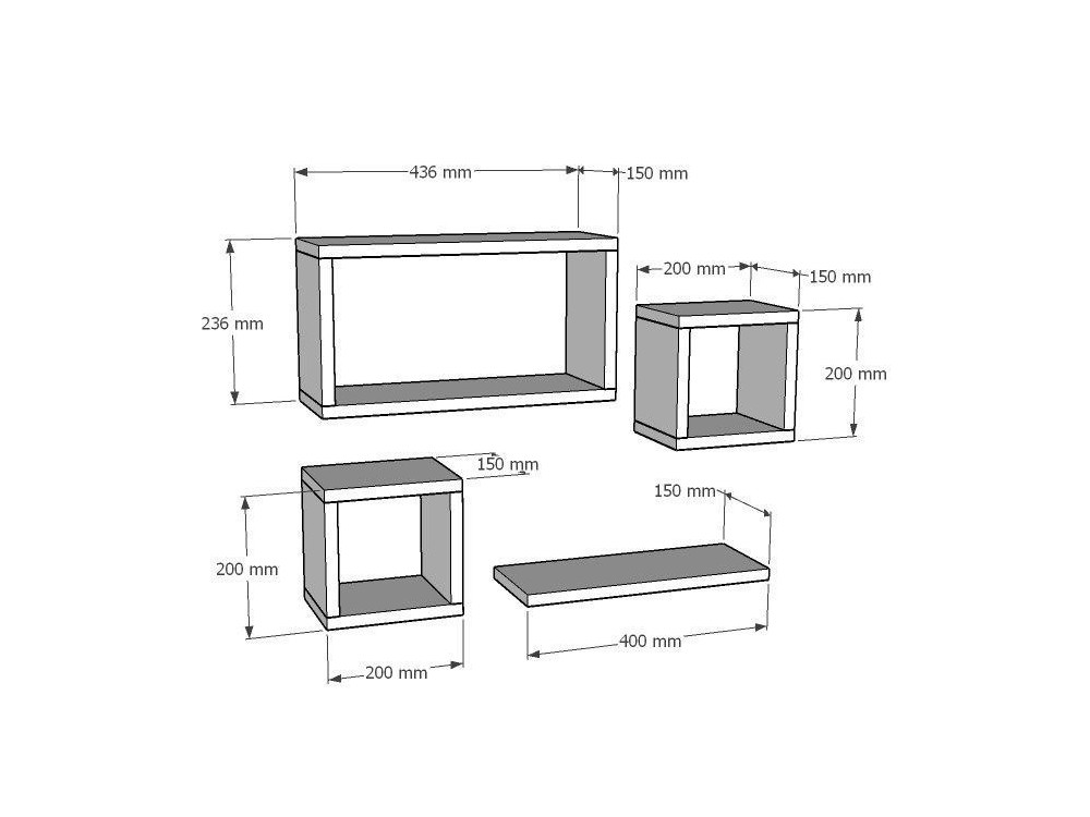 Lote de 4 estanterías murales de madera "Babi" - 43 x 15 x 23 cm - Beige