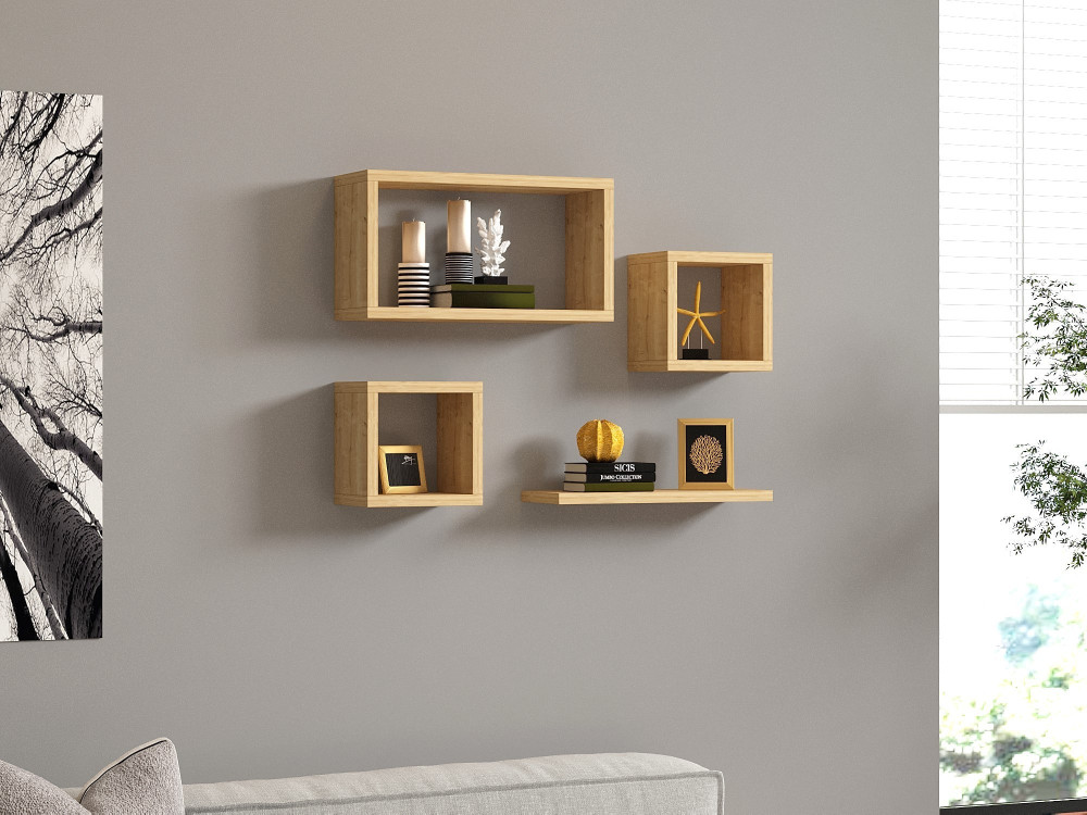 Lote de 4 estanterías murales de madera "Babi" - 43 x 15 x 23 cm - Beige