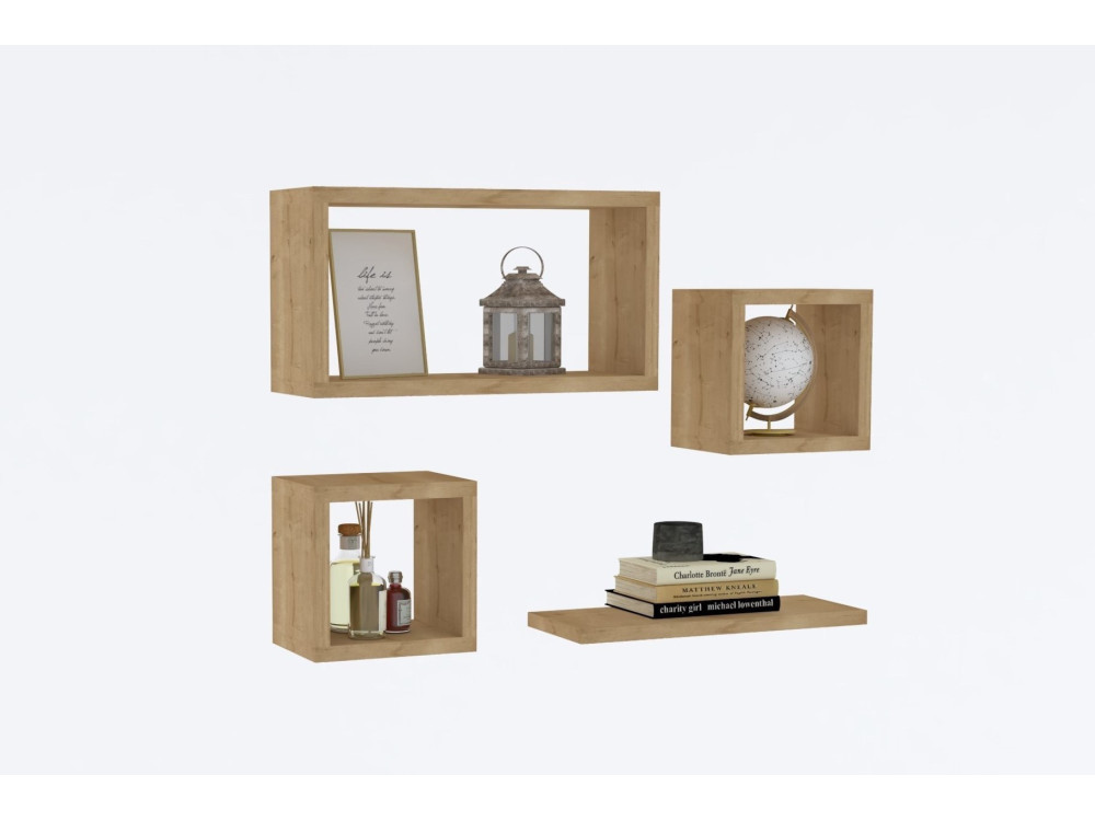 Lote de 4 estanterías murales de madera "Babi" - 43 x 15 x 23 cm - Beige