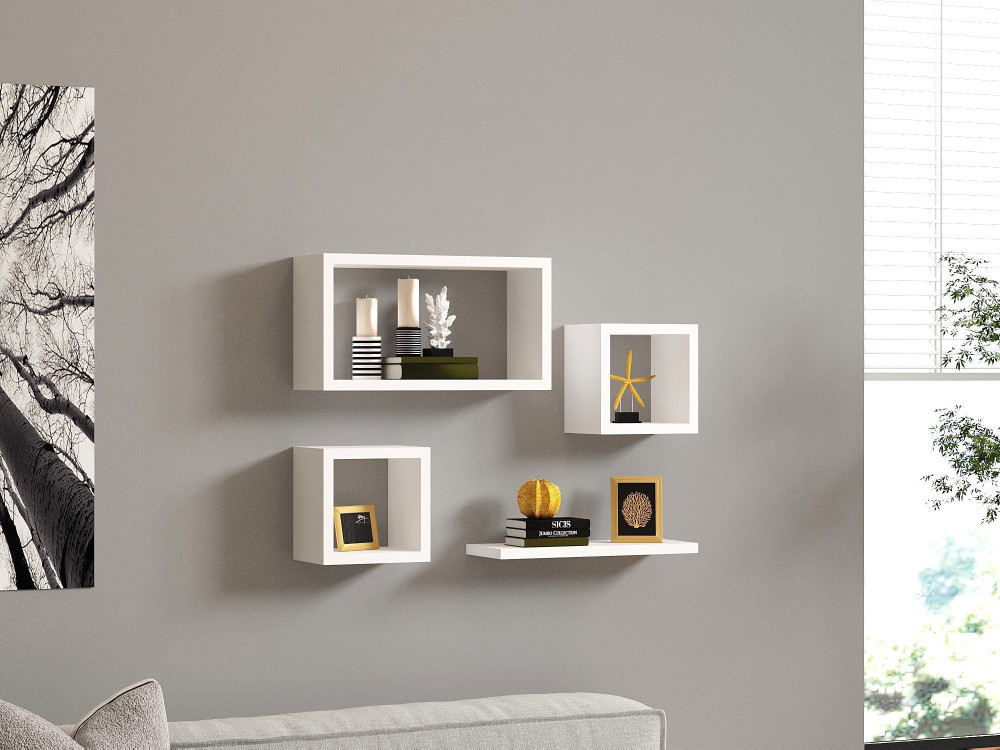 Estantería de pared de madera "Babi" - 43 x 15 x 23 cm - Blanco