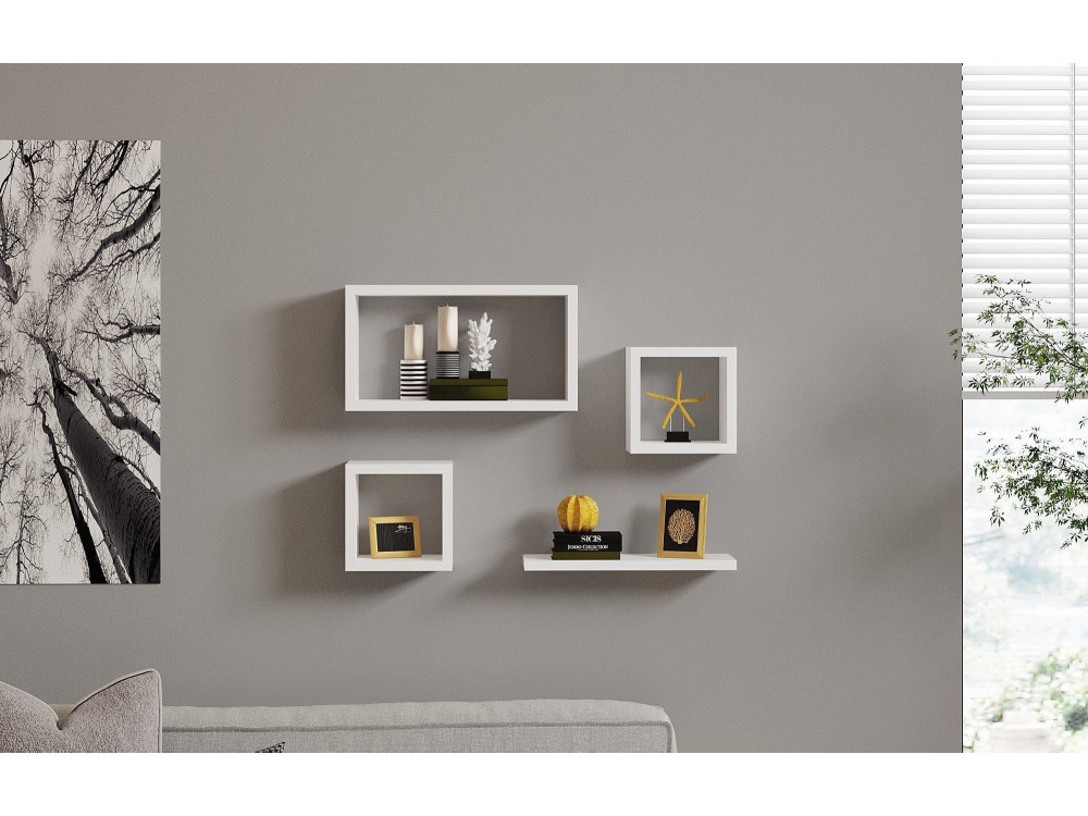 Estantería de pared de madera "Babi" - 43 x 15 x 23 cm - Blanco