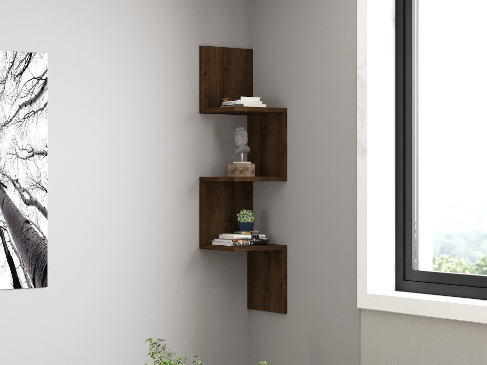 Estantería de pared de madera "Zikzak" - 25 x 25 x 105 cm - Nogal