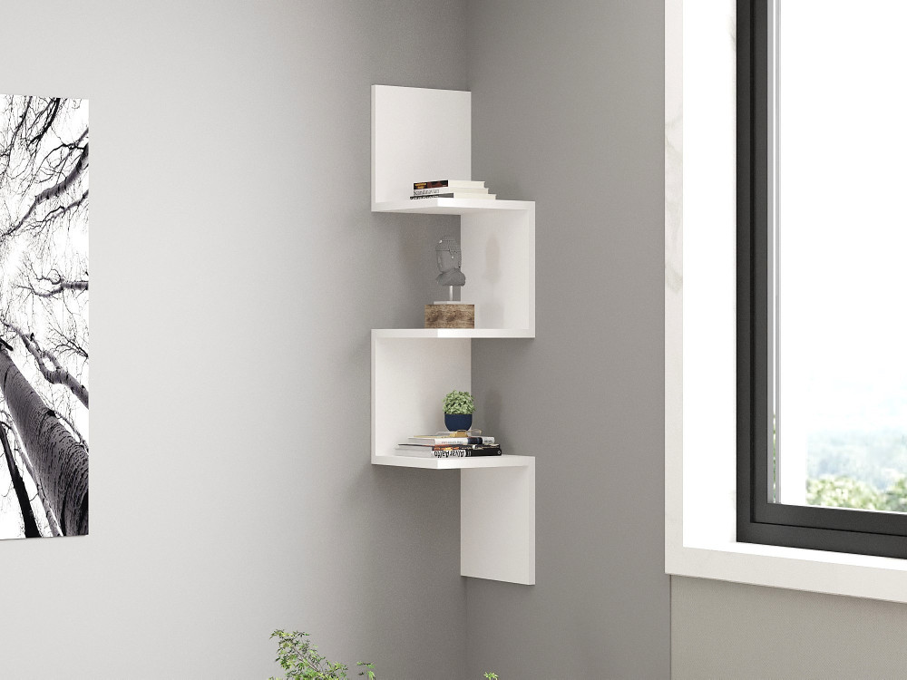 Estantería de pared de madera "Zikzak" - 25 x 25 x 105 cm - Blanco
