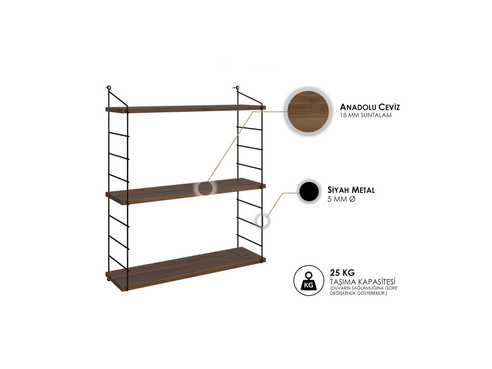 Estantería de pared de madera "Armoni" - 72 x 20 x 85 cm - Nogal