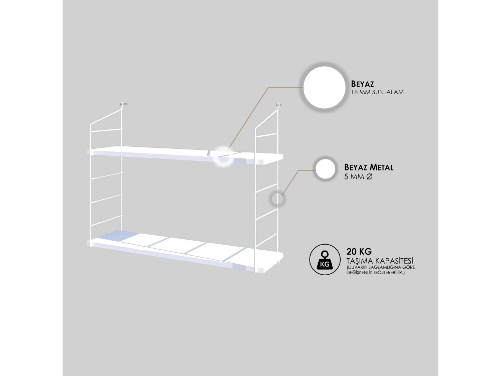 Estantería de pared de madera "Armoni" - 72 x 20 x 58 cm - Blanco