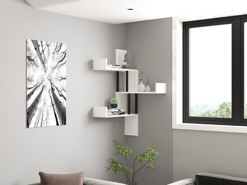 Estantería de pared de madera "Bombe" - 60 x 20 x 105 cm - Blanco