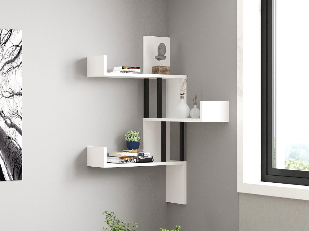 Estantería de pared de madera "Bombe" - 60 x 20 x 105 cm - Blanco