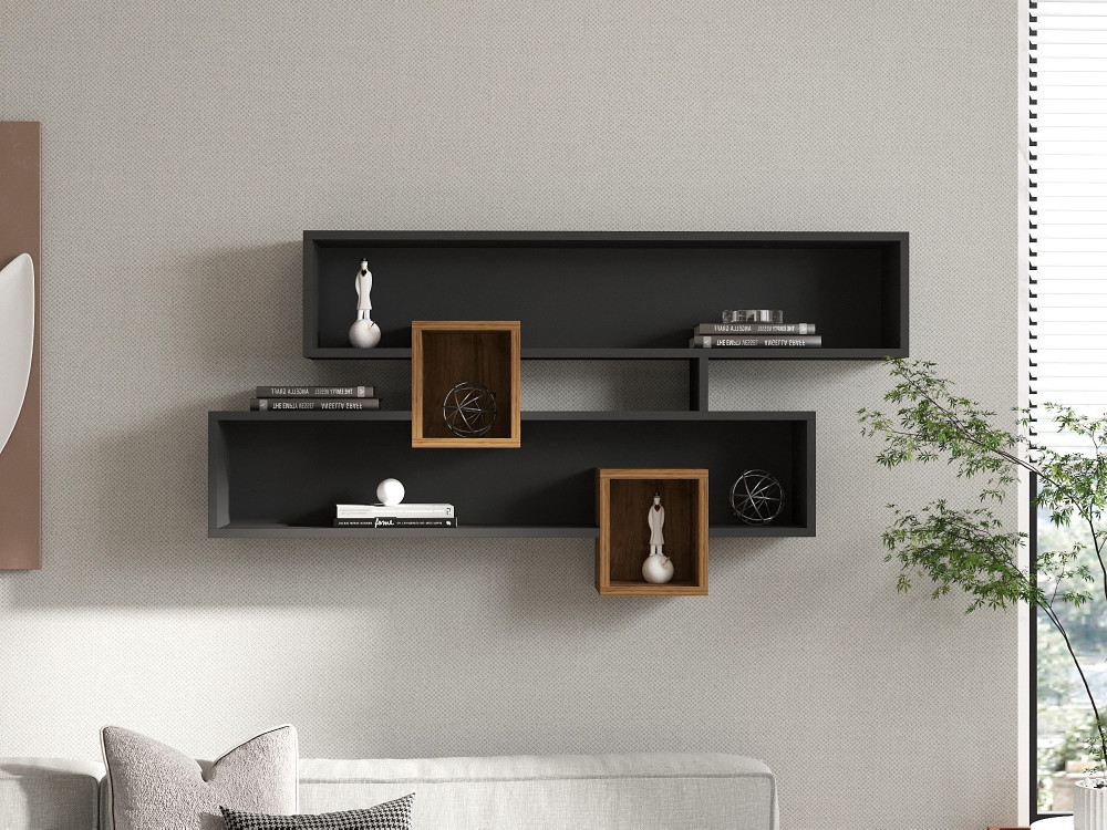 Estantería de pared de madera "Karen" - 120 x 22 x 75 cm - NogalAntracita