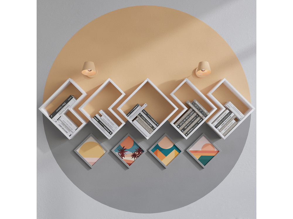 Estantería de pared de madera "Elitra" - 180 x 15 x 59 cm - Blanco