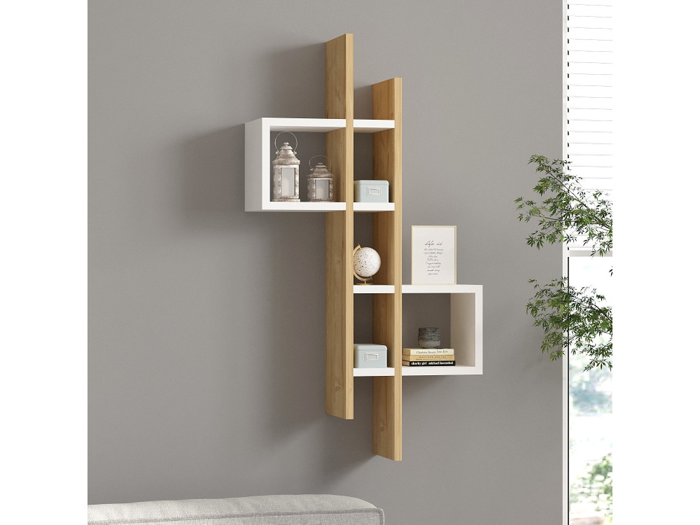 Estantería de pared de madera "Emse" - 53 x 19 x 108 cm - Roble blanco zafiro