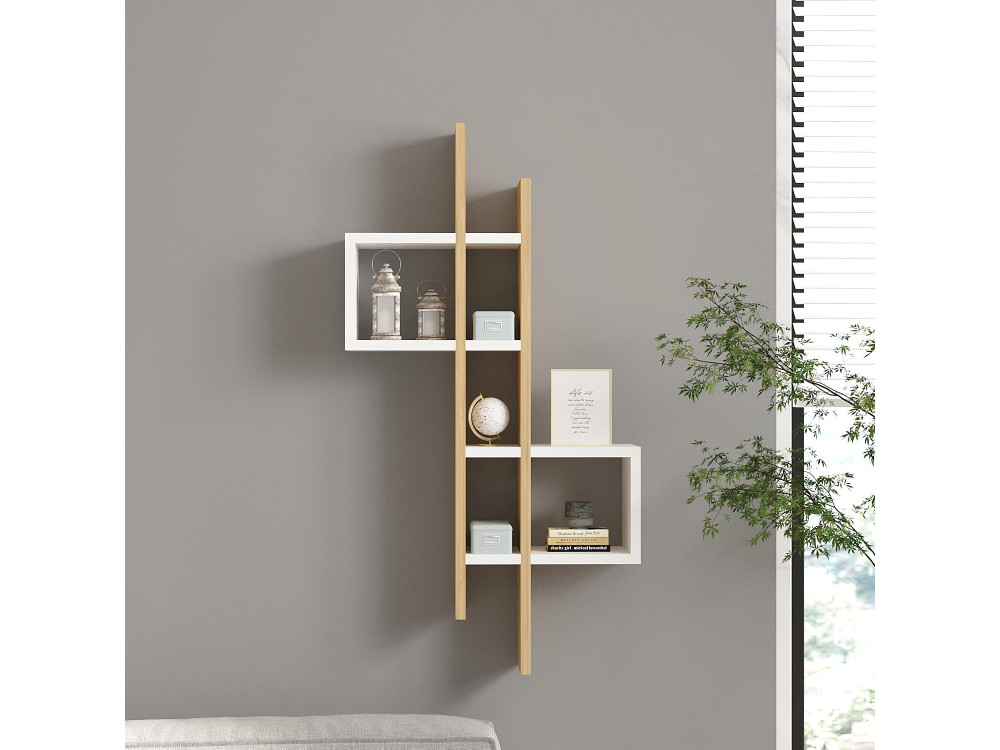Estantería de pared de madera "Emse" - 53 x 19 x 108 cm - Roble blanco zafiro