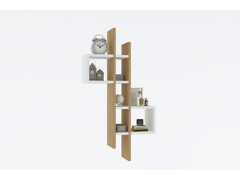Estantería de pared de madera "Emse" - 53 x 19 x 108 cm - Roble blanco zafiro