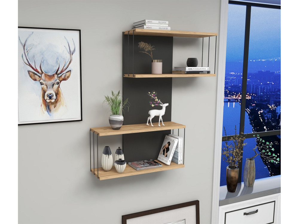 Estantería de pared de madera "Destan" - 65 x 19 x 96 cm - Marrón