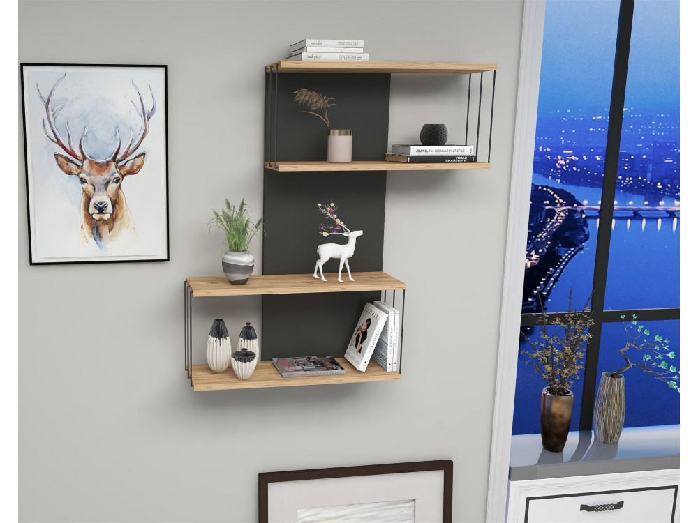 Estantería de pared de madera "Destan" - 65 x 19 x 96 cm - Marrón