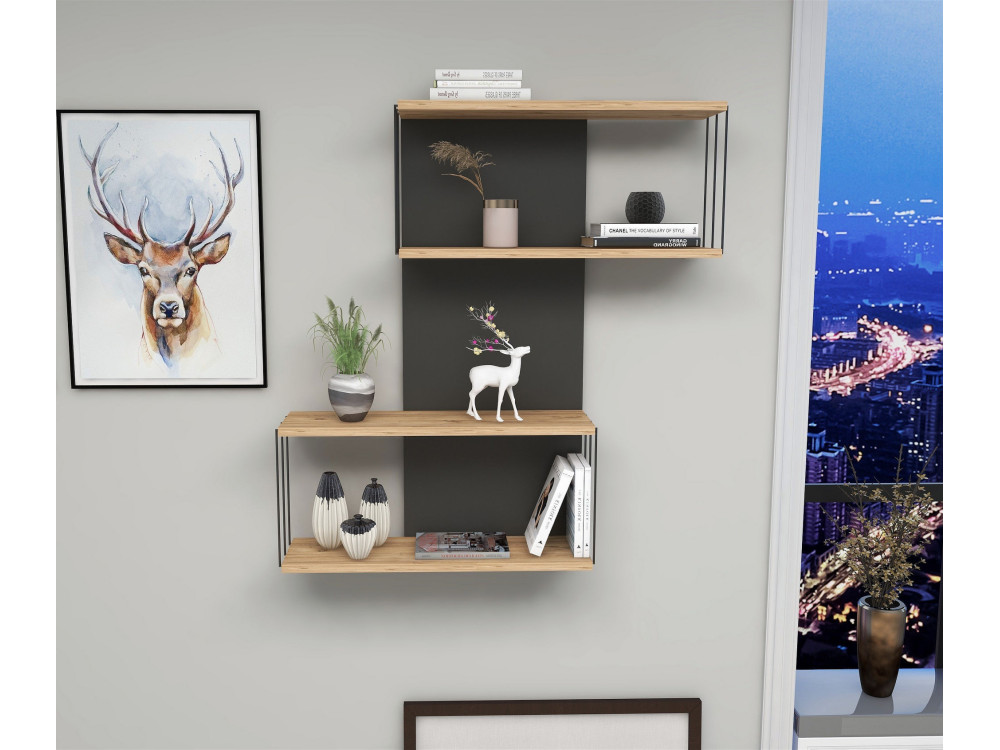 Estantería de pared de madera "Destan" - 65 x 19 x 96 cm - Marrón
