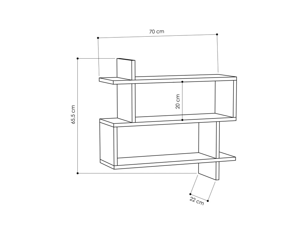 Estantería de pared de madera "Paralel" - 70 x 22 x 65 cm - Marrón