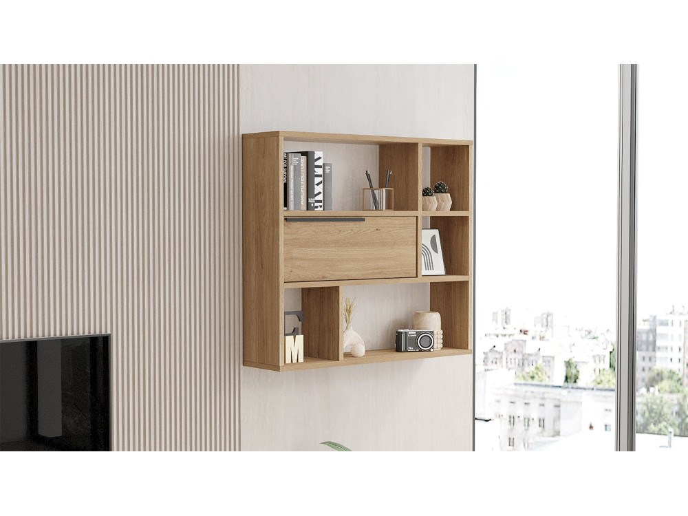Estantería de pared de madera "Calvin" - 90 x 22 x 81 cm - Marrón