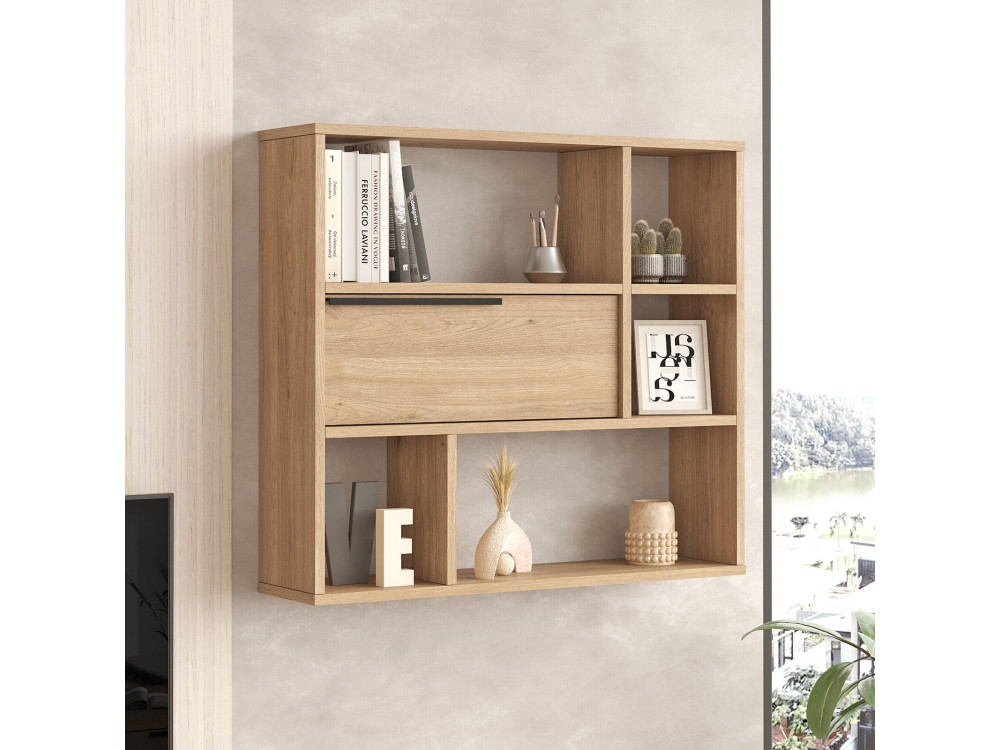 Estantería de pared de madera "Calvin" - 90 x 22 x 81 cm - Marrón