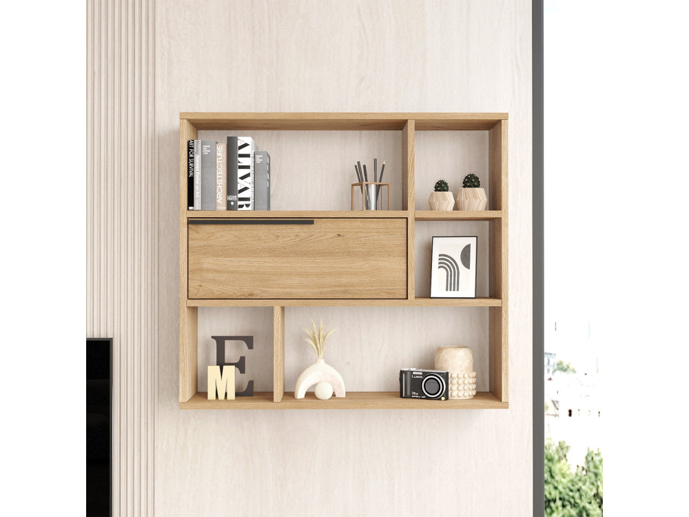 Estantería de pared de madera "Calvin" - 90 x 22 x 81 cm - Marrón