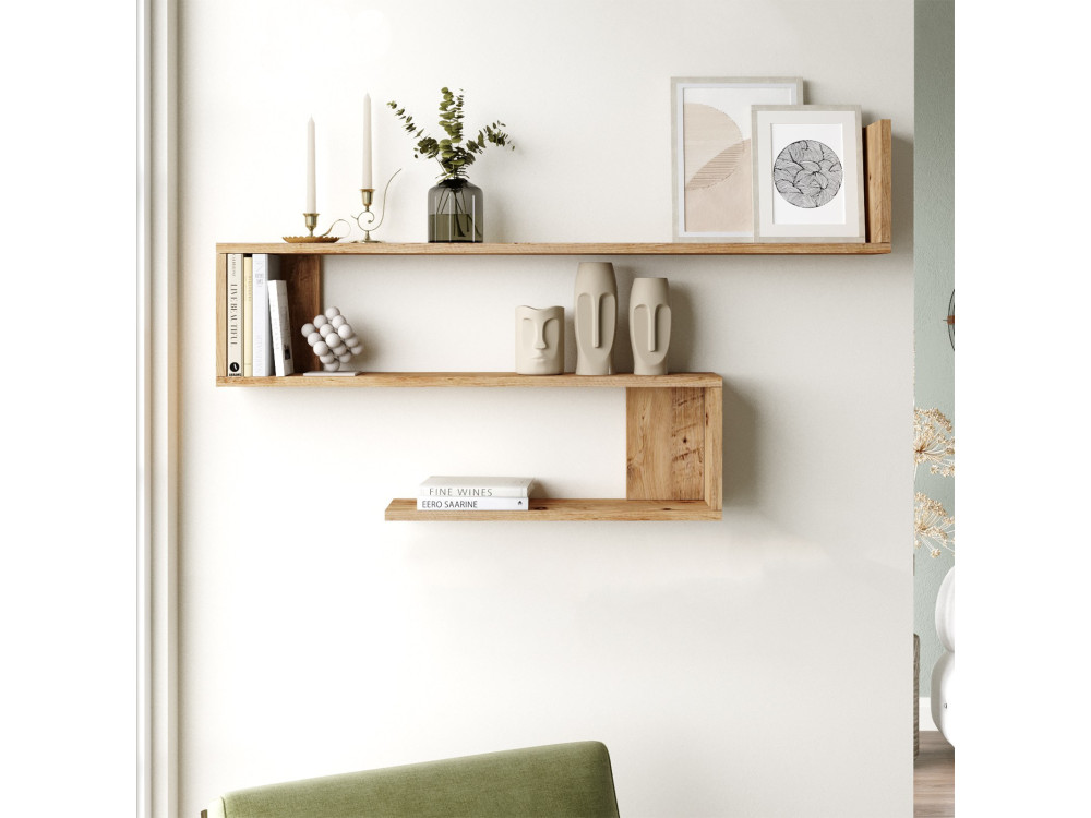 Estantería de pared de madera "Wlad" - 120 x 14 x 71 cm - Marrón
