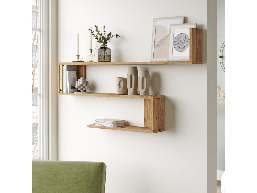 Estantería de pared de madera "Wlad" - 120 x 14 x 71 cm - Marrón