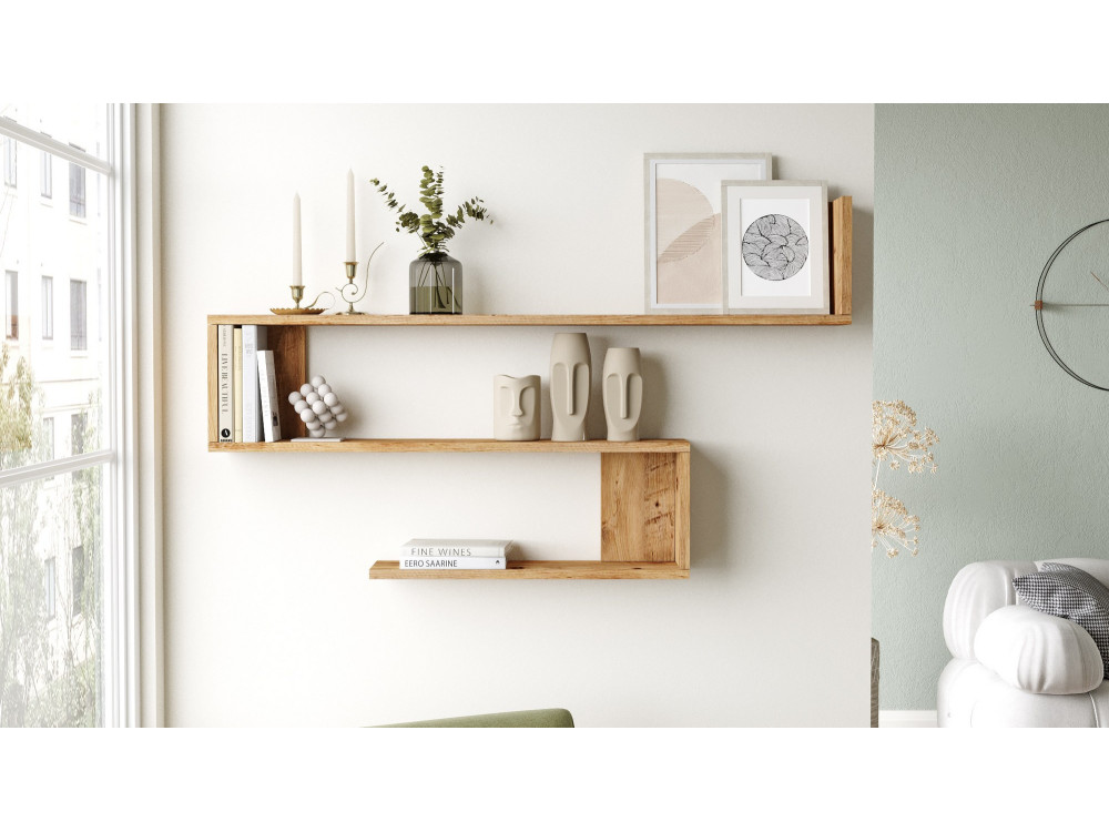 Estantería de pared de madera "Wlad" - 120 x 14 x 71 cm - Marrón