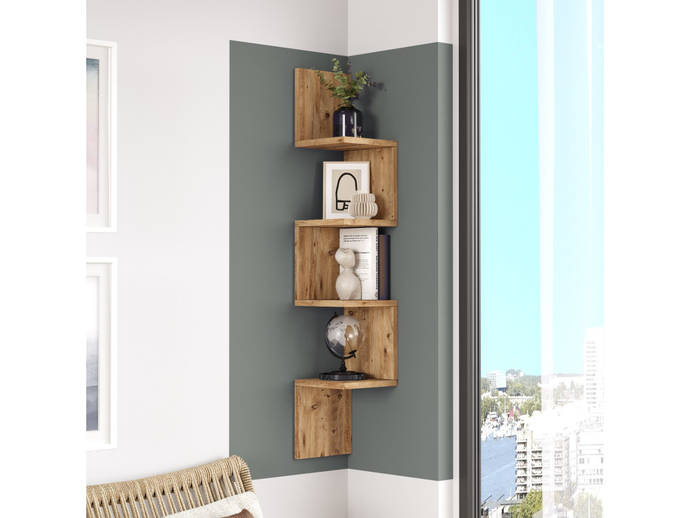 Estantería de pared de madera "Lula" - 22 x 22 x 117 cm - Marrón
