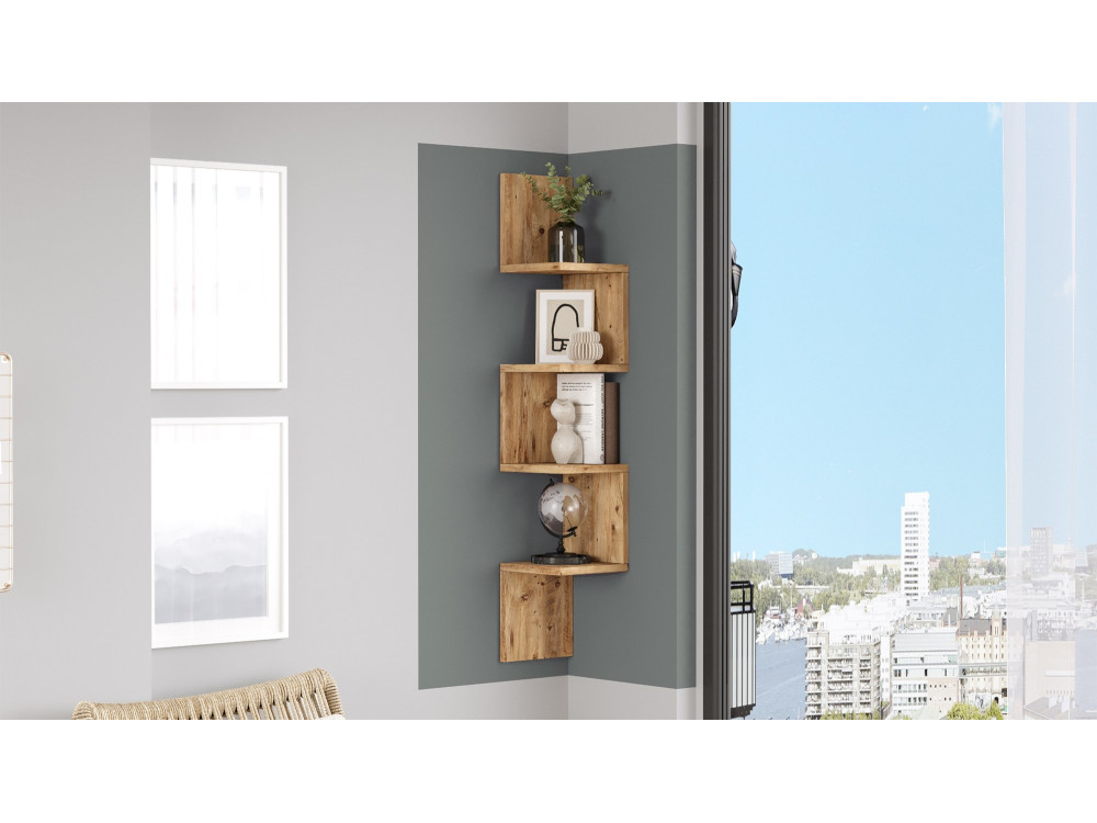 Estantería de pared de madera "Lula" - 22 x 22 x 117 cm - Marrón