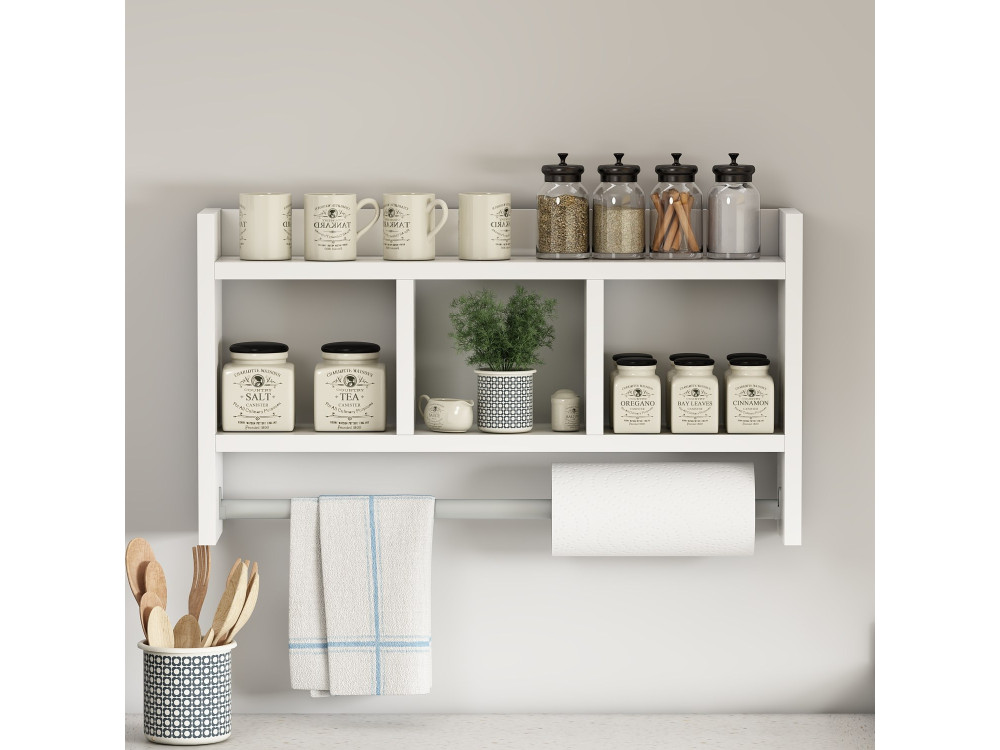 Estantería de pared de madera "Asya" - 63 x 14 x 35 cm - Blanco