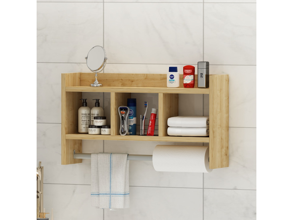 Estantería de pared de madera "Asya" - 63 x 14 x 35 cm - Beige