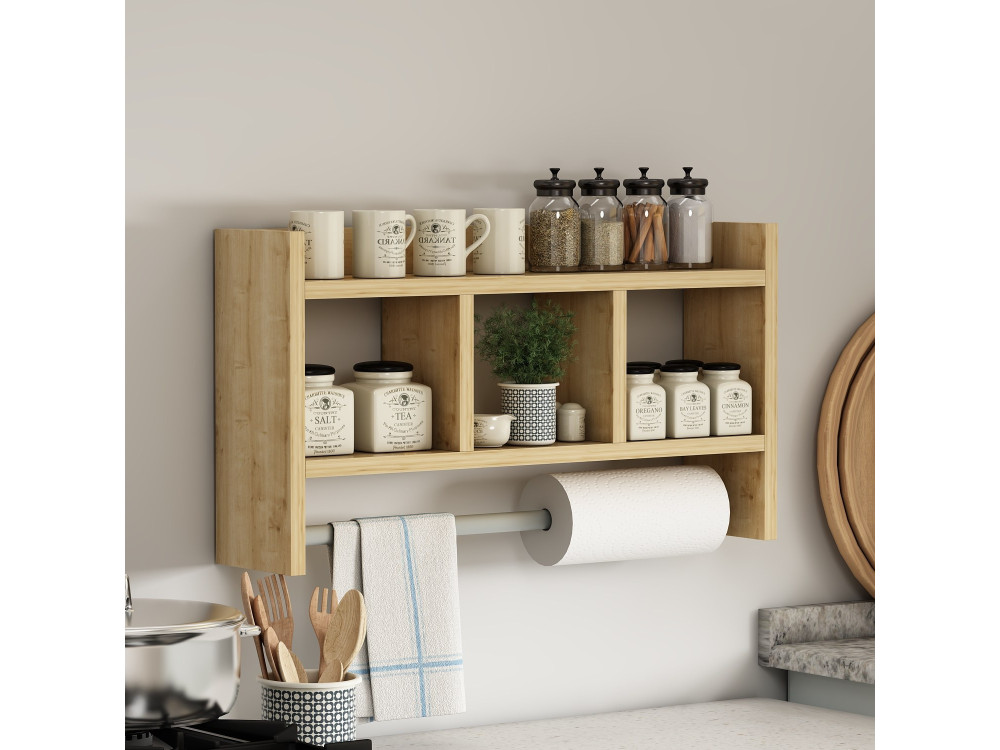 Estantería de pared de madera "Asya" - 63 x 14 x 35 cm - Beige