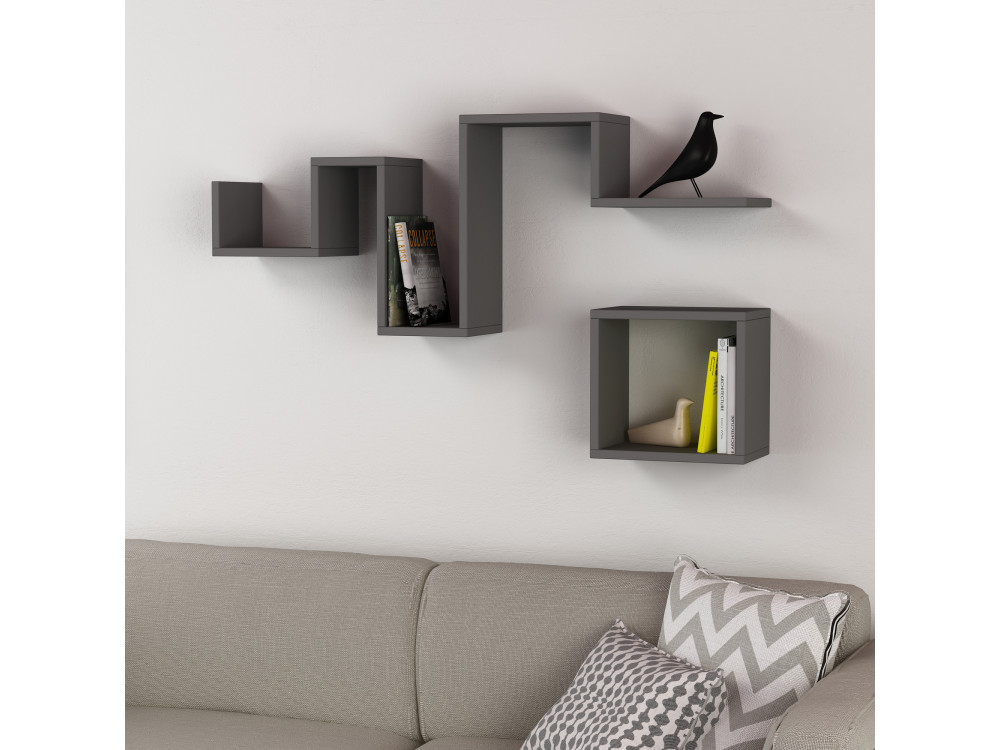 Estantería de pared de madera "Follow" - 116 x 20 x 45 cm - Gris antracita