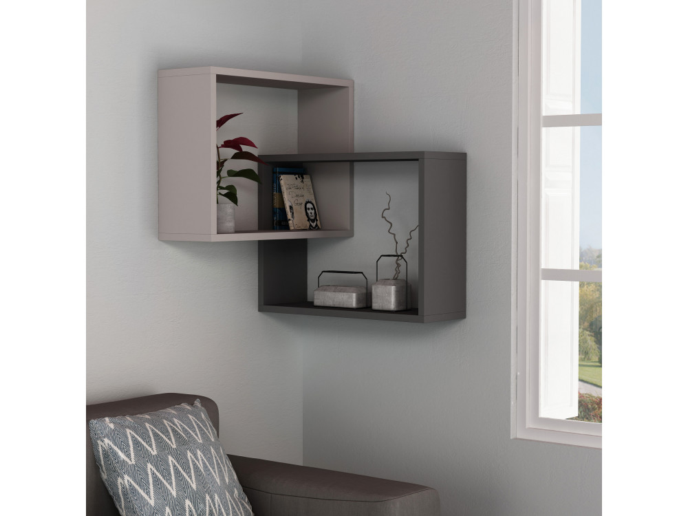 Lote de 2 estantes esquineros de madera "Ring" - 68 x 60 x 68 cm - Marrón moca claro