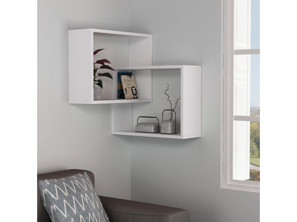 Lote de 2 estantes esquineros de madera "Ring" - 68 x 60 x 68 cm - Blanco