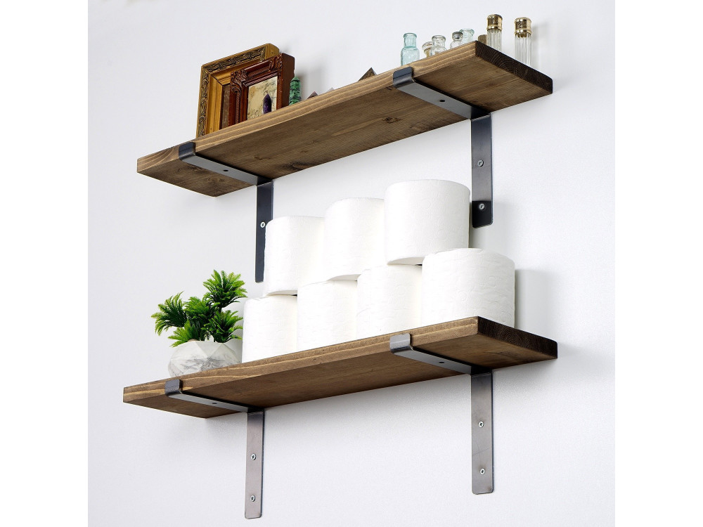 Lote de 2 estanterías murales de madera "Looby" - 60 x 14 x 16 cm - Marrón