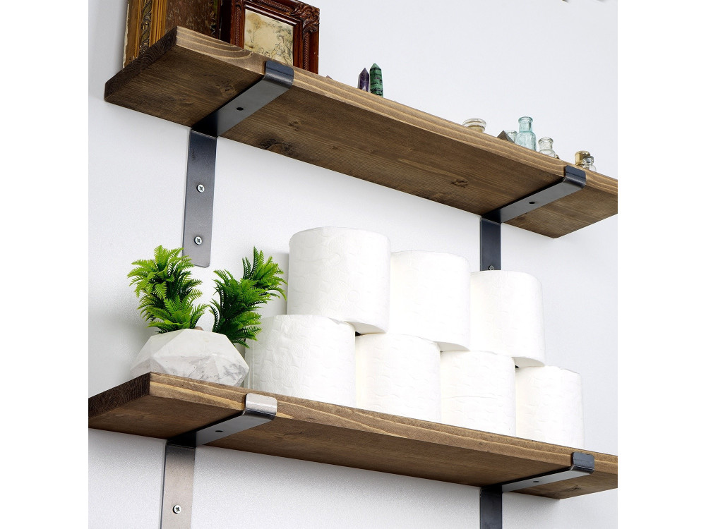 Lote de 2 estanterías murales de madera "Looby" - 60 x 14 x 16 cm - Marrón