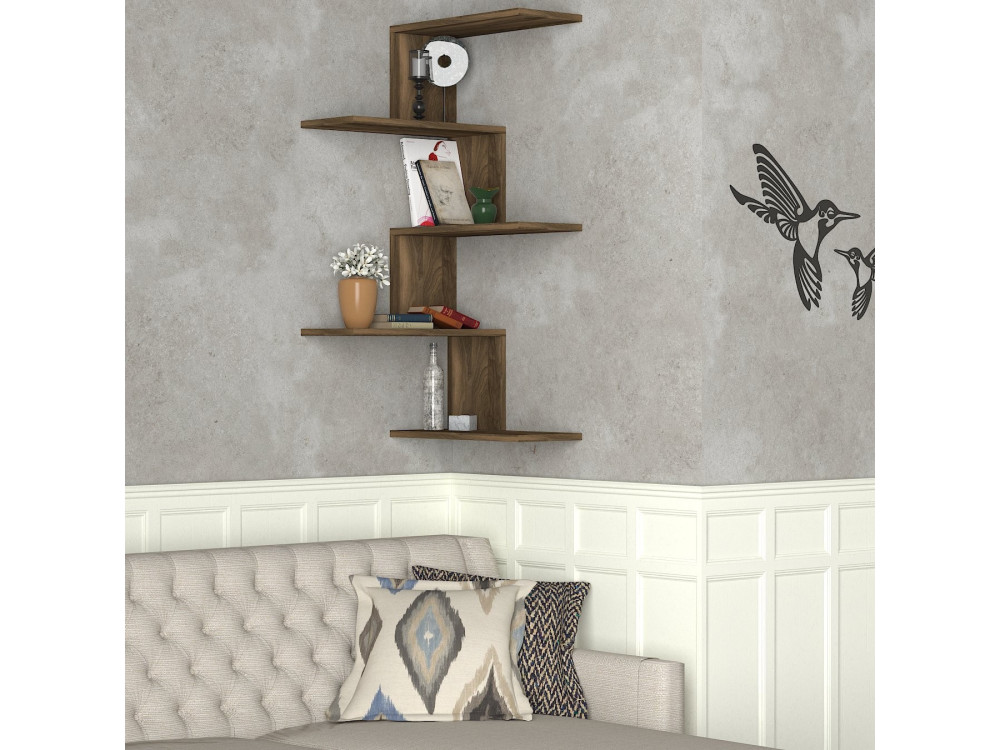 Estantería esquinera de pared de madera "Caniko" - 51 x 29 x 109 cm - Marrón