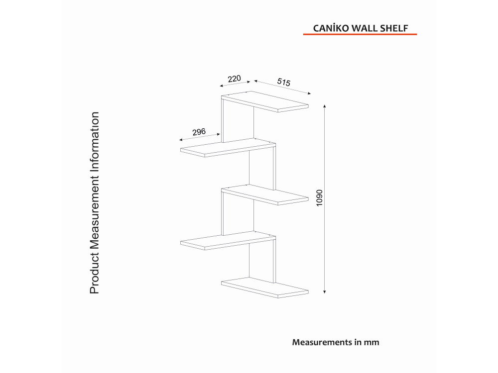 Estantería esquinera de pared de madera "Caniko" - 51 x 29 x 109 cm - Marrón