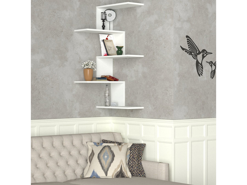 Estantería esquinera de pared de madera "Caniko" - 51 x 29 x 109 cm - Blanco